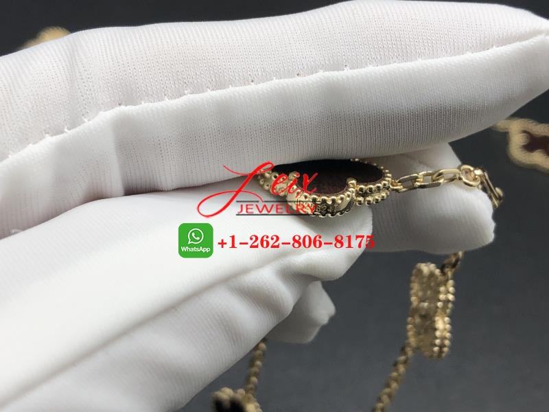 Van Cleef 18k Yellow Gold Limited Vintage Alhambra Bois D’amourette Letterwood 20 Motifs Long Necklace (4) Van Cleef 18k Yellow Gold Limited Vintage Alhambra Bois D’amourette Letterwood 20 Motifs Long Necklace