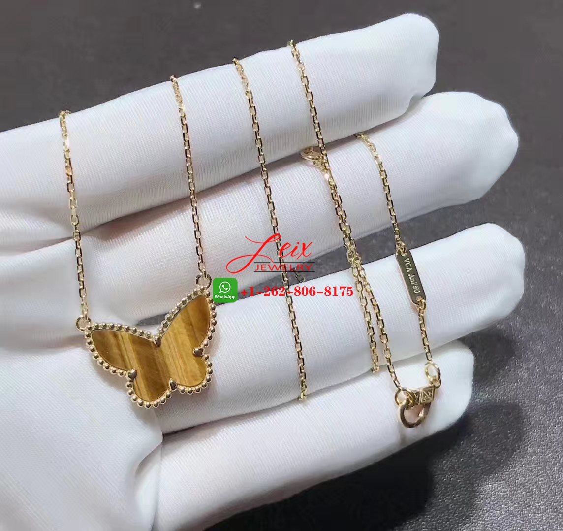 Van Cleef & Arpels Lucky Alhambra 18K Yellow Gold Tiger Eye Butterfly Pendant Necklace (1) Van Cleef & Arpels Lucky Alhambra 18K Yellow Gold Tiger Eye Butterfly Pendant Necklace (4)