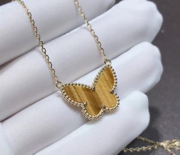 Van Cleef & Arpels Lucky Alhambra 18K Yellow Gold Tiger Eye Butterfly Pendant Necklace (4)
