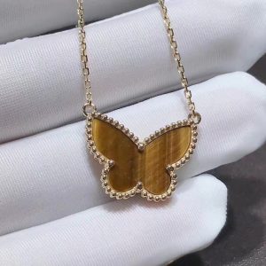 Van Cleef & Arpels Lucky Alhambra 18K Yellow Gold Tiger Eye Butterfly Pendant Necklace (4)