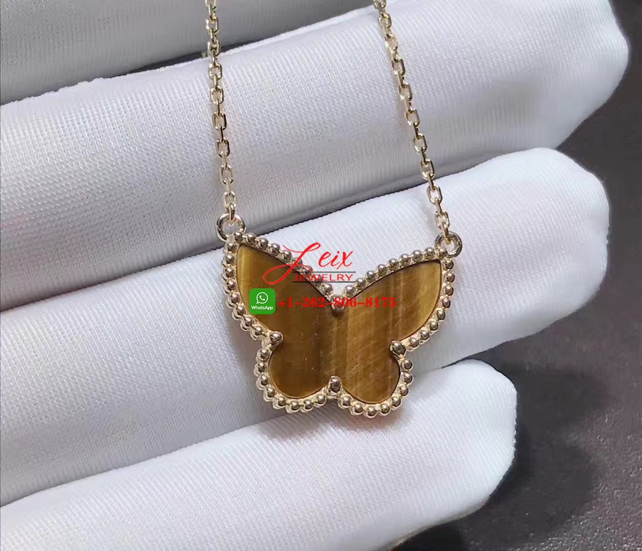 Van Cleef & Arpels Lucky Alhambra 18K Yellow Gold Tiger Eye Butterfly Pendant Necklace (4) Van Cleef & Arpels Lucky Alhambra 18K Yellow Gold Tiger Eye Butterfly Pendant Necklace (4)