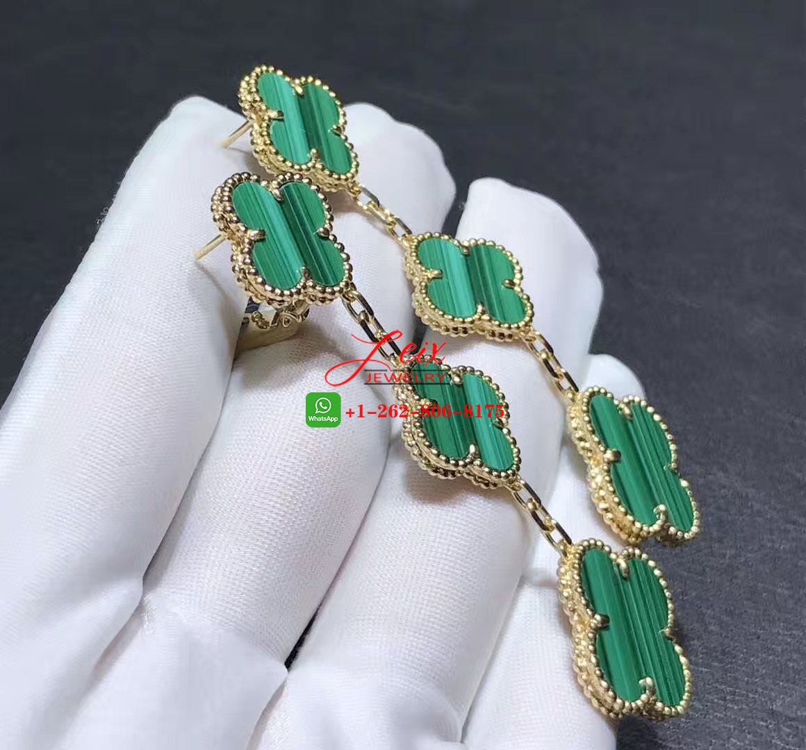 Van Cleef & Arpels Magic Alhambra 18k Yellow Gold Malachite 3 Motifs Earrings (1) Van Cleef & Arpels Magic Alhambra 18k Yellow Gold Malachite 3 Motifs Earrings