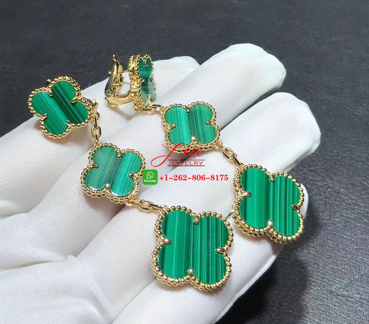 Van Cleef & Arpels Magic Alhambra 18k Yellow Gold Malachite 3 Motifs Earrings (2) Van Cleef & Arpels Magic Alhambra 18k Yellow Gold Malachite 3 Motifs Earrings