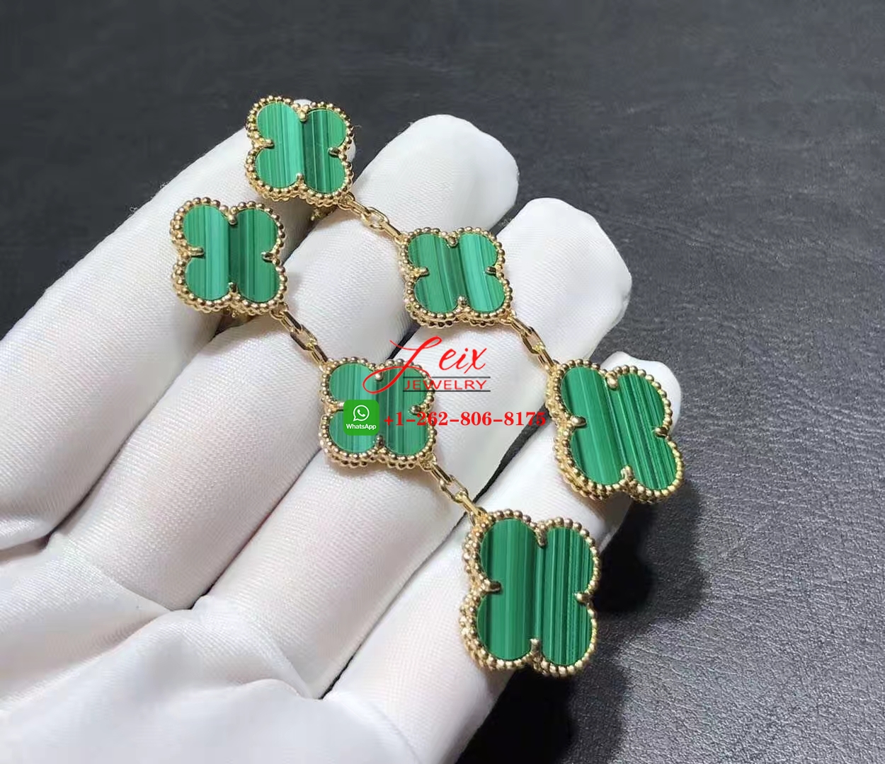 Van Cleef & Arpels Magic Alhambra 18k Yellow Gold Malachite 3 Motifs Earrings (3) Van Cleef & Arpels Magic Alhambra 18k Yellow Gold Malachite 3 Motifs Earrings