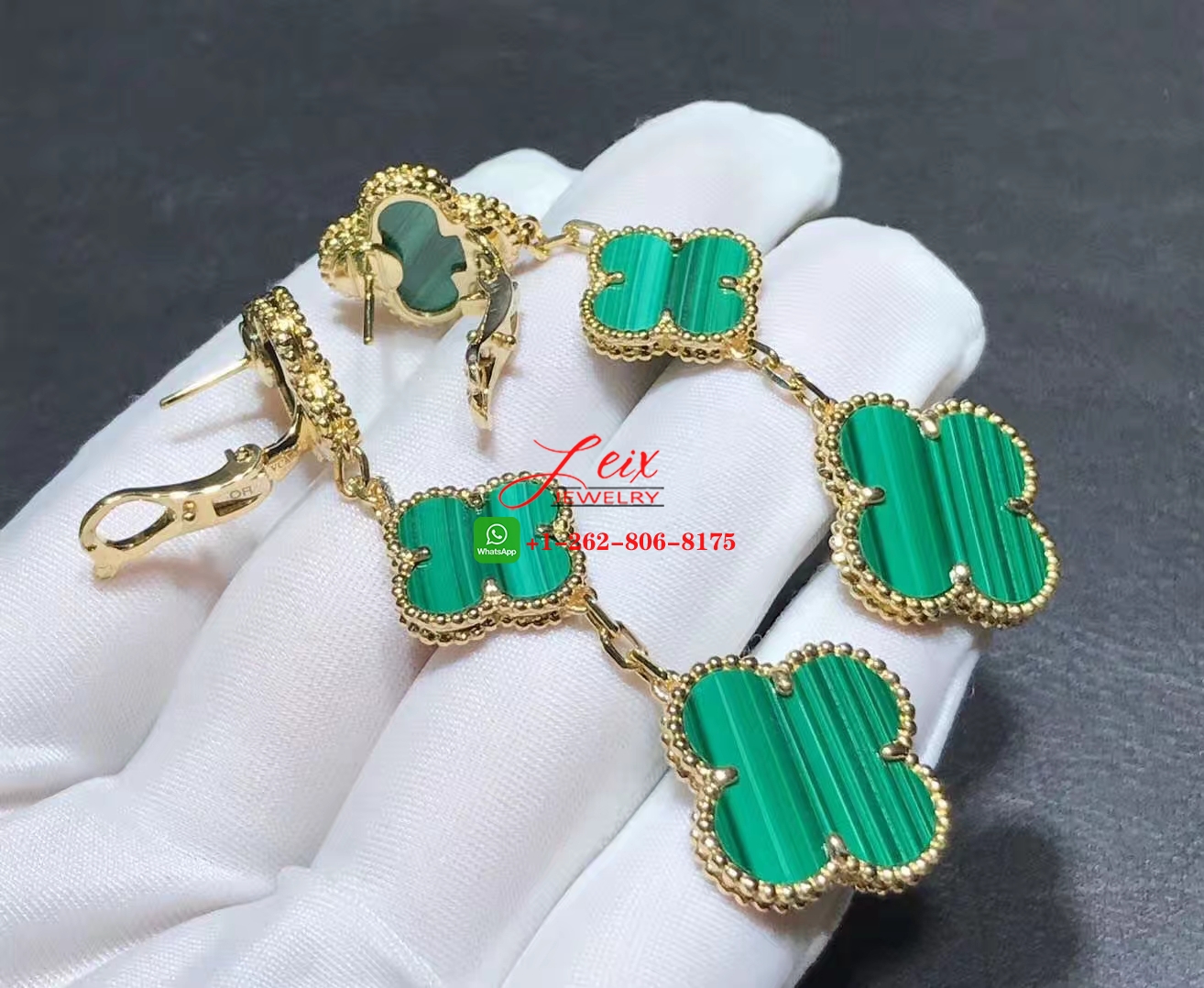 Van Cleef & Arpels Magic Alhambra 18k Yellow Gold Malachite 3 Motifs Earrings (4) Van Cleef & Arpels Magic Alhambra 18k Yellow Gold Malachite 3 Motifs Earrings