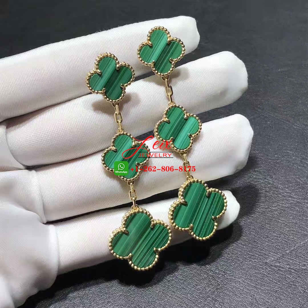 Van Cleef & Arpels Magic Alhambra 18k Yellow Gold Malachite 3 Motifs Earrings Van Cleef & Arpels Magic Alhambra 18k Yellow Gold Malachite 3 Motifs Earrings