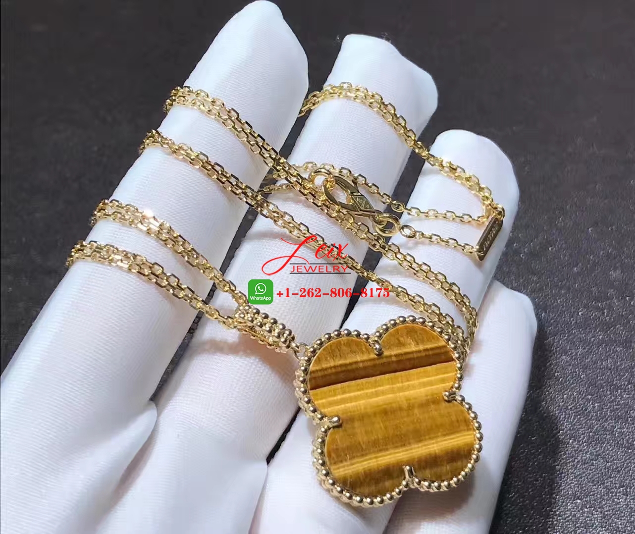 Van Cleef & Arpels Magic Alhambra 18k Yellow Gold Tiger Eye 1 Motif Long Necklace (1) Van Cleef & Arpels Magic Alhambra 18k Yellow Gold Tiger Eye 1 Motif Long Necklace