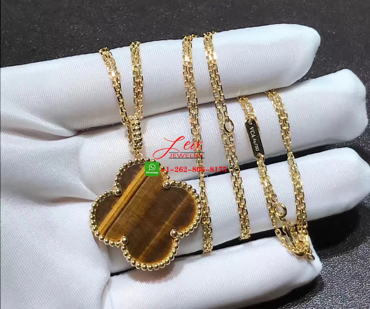 Van Cleef & Arpels Magic Alhambra 18k Yellow Gold Tiger Eye 1 Motif Long Necklace (2) Van Cleef & Arpels Magic Alhambra 18k Yellow Gold Tiger Eye 1 Motif Long Necklace