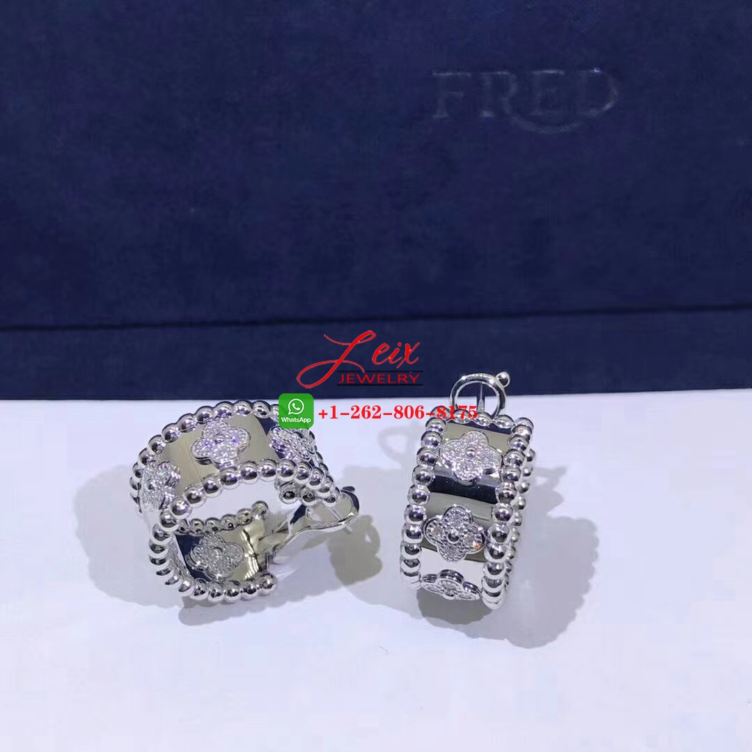 Van Cleef & Arpels Perlée Clovers 18K White Gold Diamond Hoop Earrings (1) Van Cleef & Arpels Perlée Clovers 18K White Gold Diamond Hoop Earrings