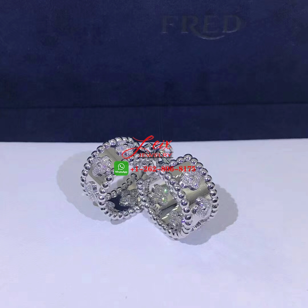 Van Cleef & Arpels Perlée Clovers 18K White Gold Diamond Hoop Earrings (2) Van Cleef & Arpels Perlée Clovers 18K White Gold Diamond Hoop Earrings