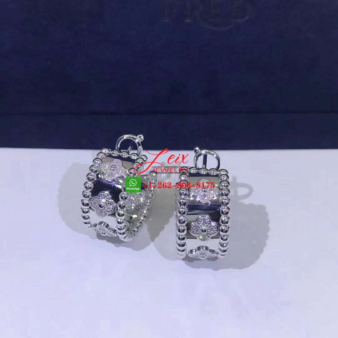 Van Cleef & Arpels Perlée Clovers 18K White Gold Diamond Hoop Earrings Van Cleef & Arpels Perlée Clovers 18K White Gold Diamond Hoop Earrings