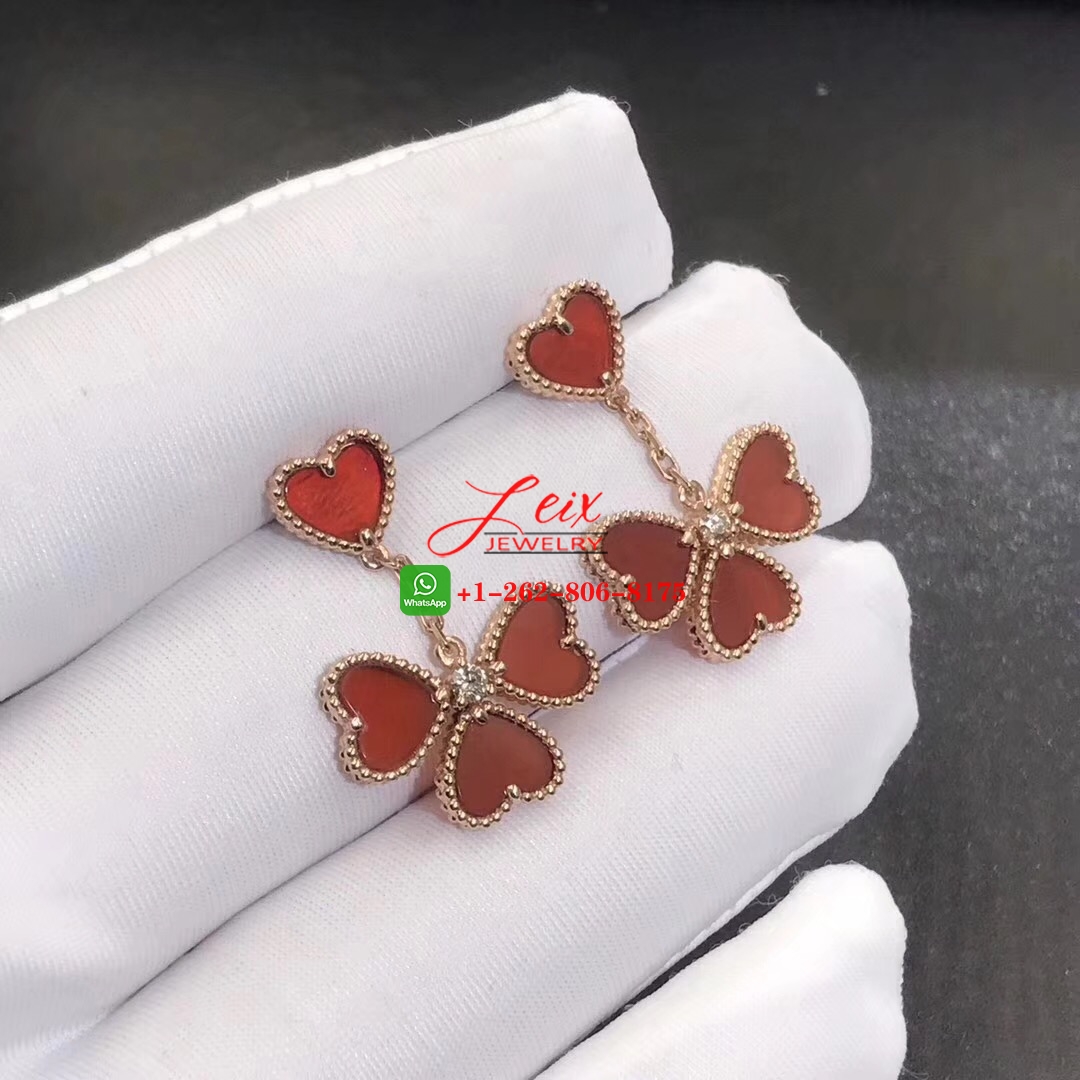Van Cleef Sweet Alhambra Effeuillage 18k Rose Gold Diamond & Carnelian Earrings (3) Van Cleef Sweet Alhambra Effeuillage 18k Rose Gold Diamond & Carnelian Earrings