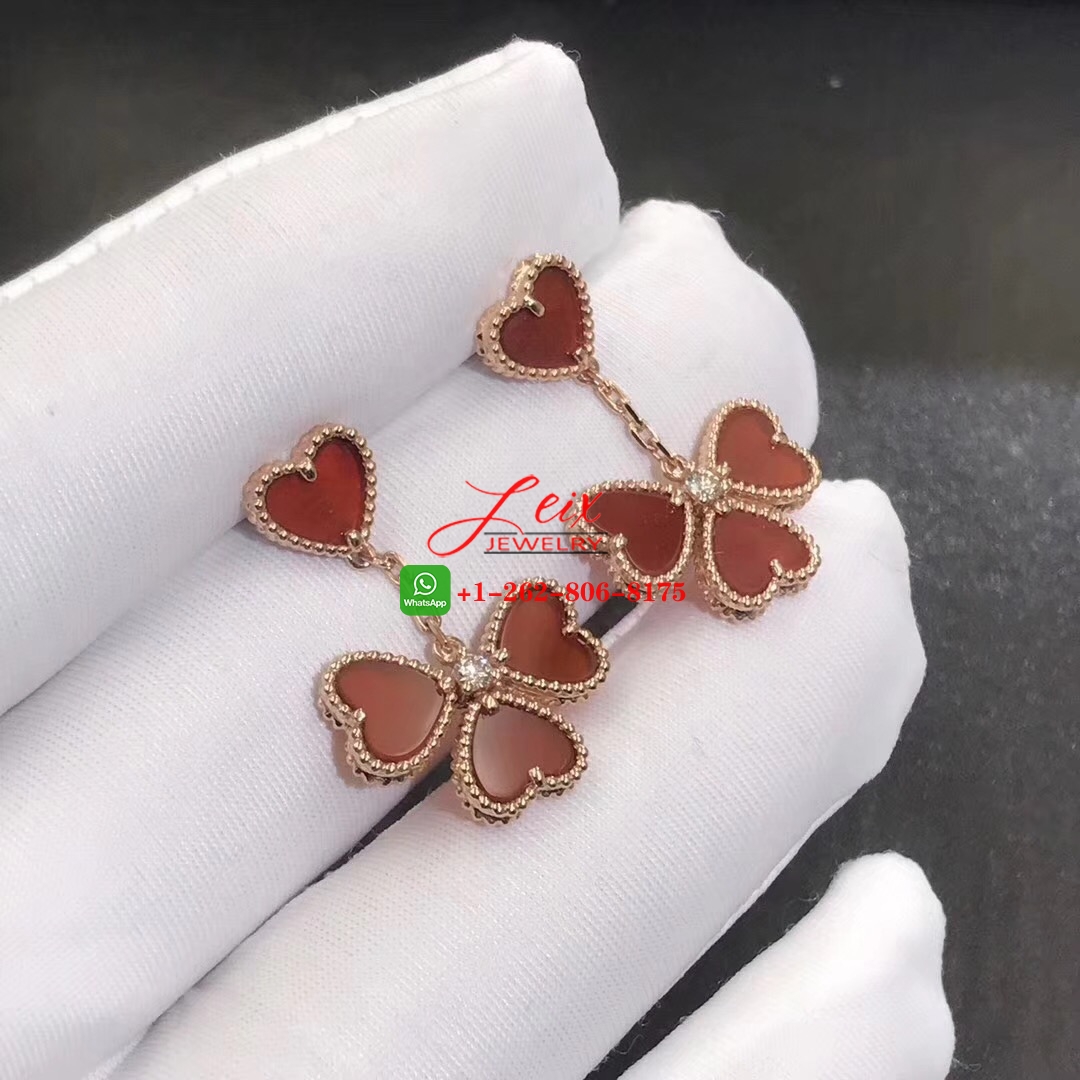 Van Cleef Sweet Alhambra Effeuillage 18k Rose Gold Diamond & Carnelian Earrings (4) Van Cleef Sweet Alhambra Effeuillage 18k Rose Gold Diamond & Carnelian Earrings
