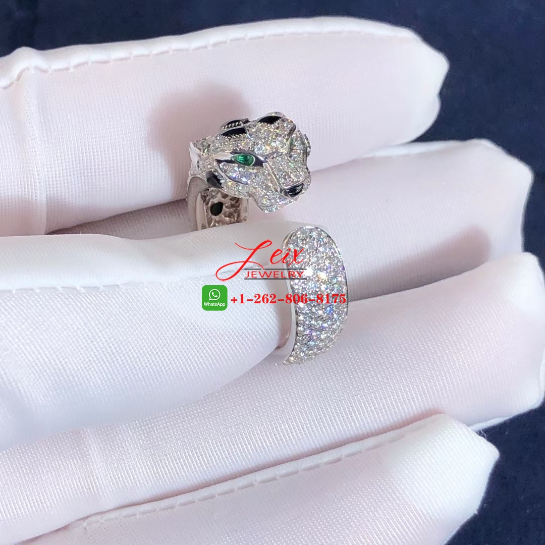 Cartier Panthère de Cartier 18k White Gold Emeralds, Onyx, Diamonds Ring (1) Cartier Panthère de Cartier 18k White Gold Emeralds, Onyx, Diamonds Ring