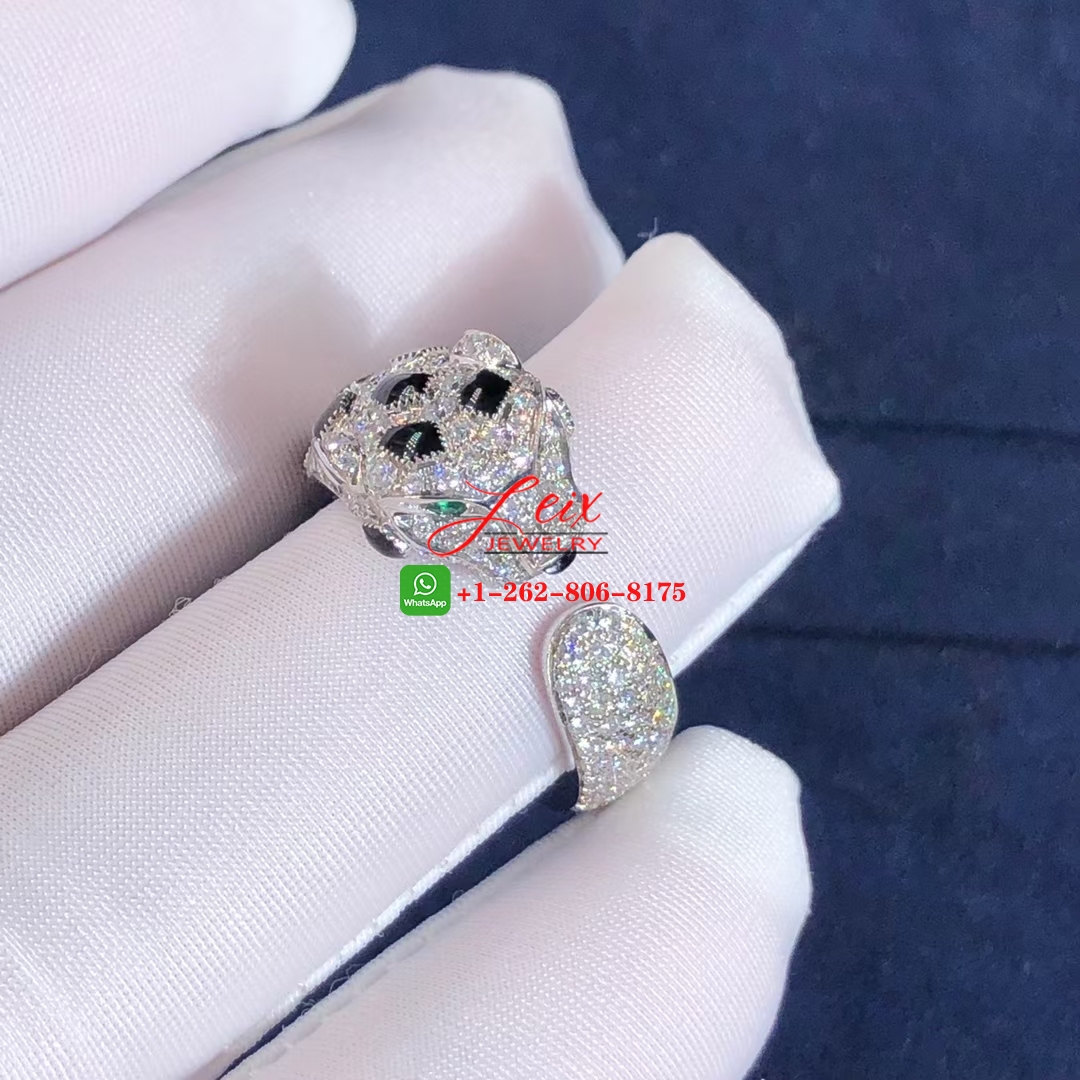 Cartier Panthère de Cartier 18k White Gold Emeralds, Onyx, Diamonds Ring (4) Cartier Panthère de Cartier 18k White Gold Emeralds, Onyx, Diamonds Ring