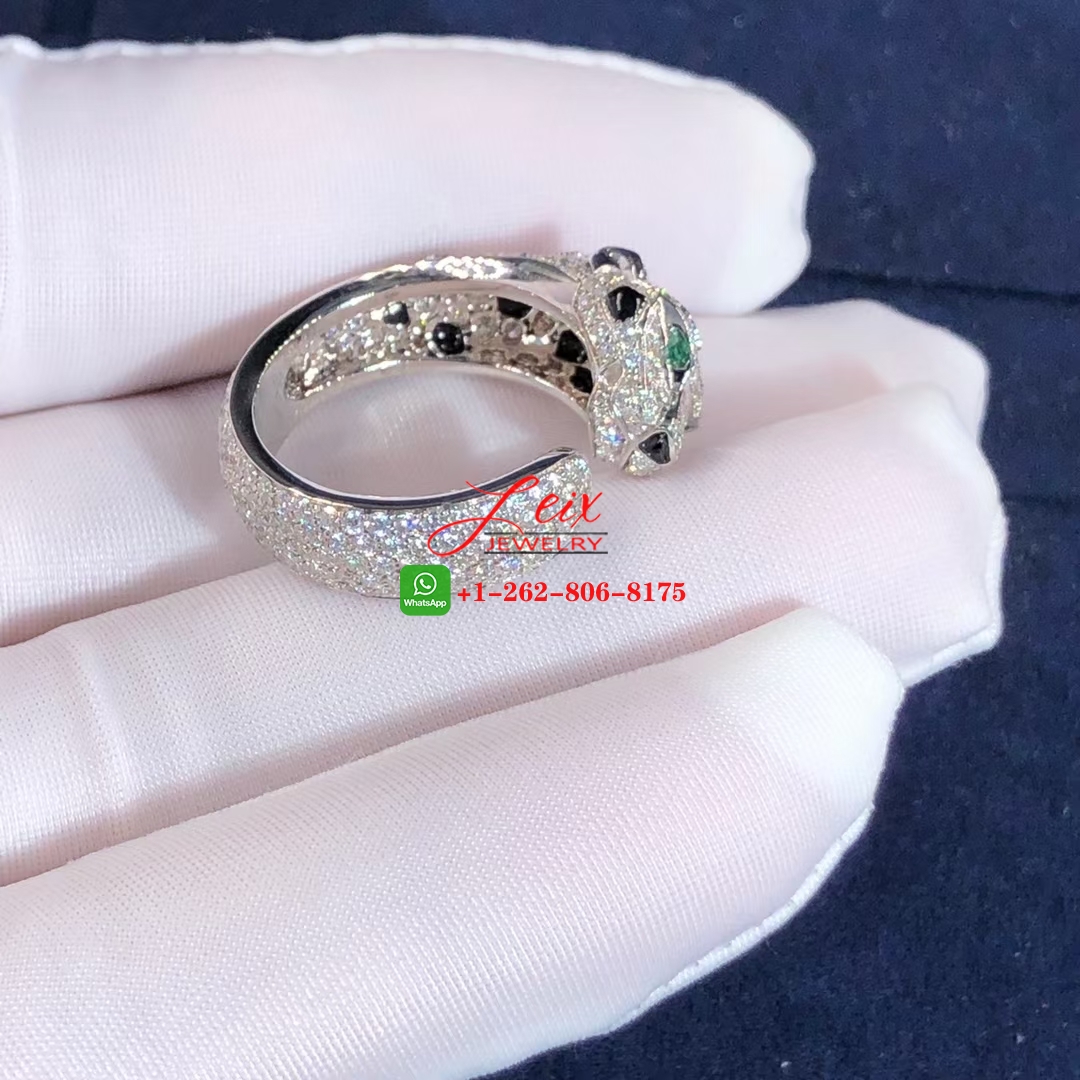 Cartier Panthère de Cartier 18k White Gold Emeralds, Onyx, Diamonds Ring (6) Cartier Panthère de Cartier 18k White Gold Emeralds, Onyx, Diamonds Ring