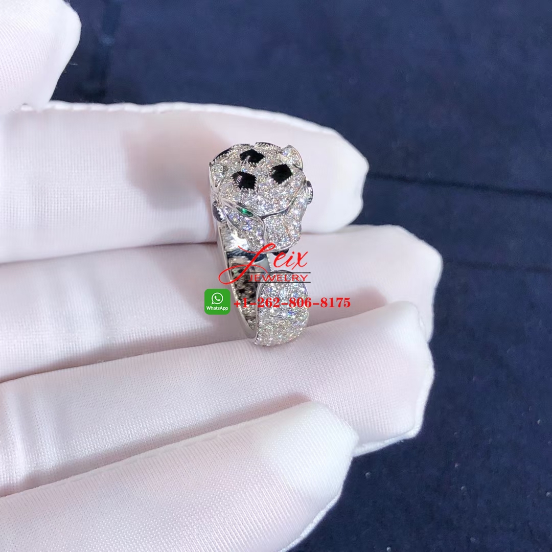 Cartier Panthère de Cartier 18k White Gold Emeralds, Onyx, Diamonds Ring (7) Cartier Panthère de Cartier 18k White Gold Emeralds, Onyx, Diamonds Ring