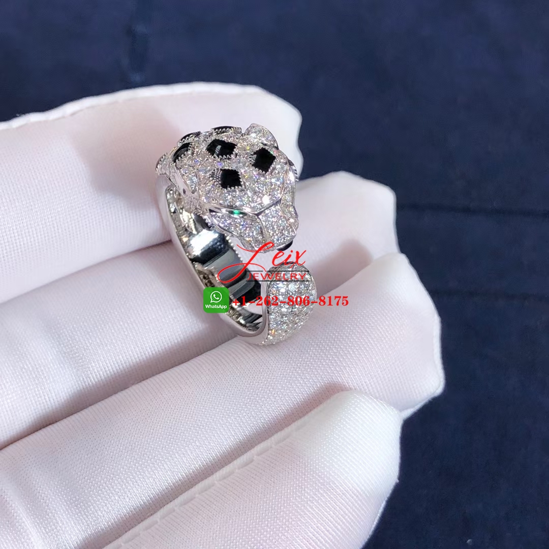 Cartier Panthère de Cartier 18k White Gold Emeralds, Onyx, Diamonds Ring (8) Cartier Panthère de Cartier 18k White Gold Emeralds, Onyx, Diamonds Ring