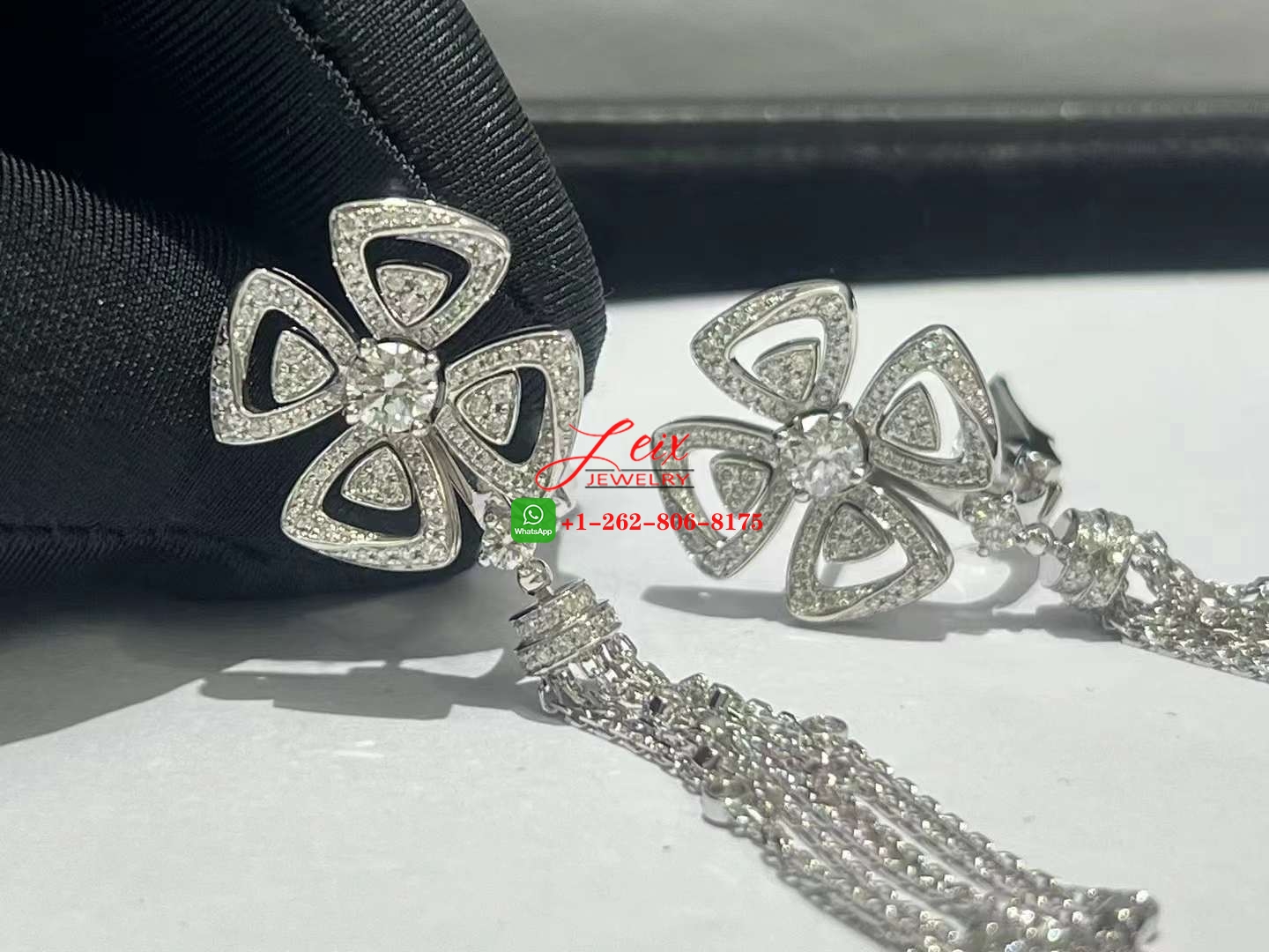 Custom Bvlgari Fiorever 18k White Gold and Diamond Drop Tassels Earrings (2) Custom Bvlgari Fiorever 18k White Gold and Diamond Drop Tassels Earrings