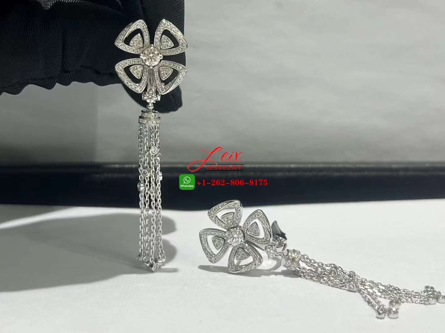 Custom Bvlgari Fiorever 18k White Gold and Diamond Drop Tassels Earrings (3) Custom Bvlgari Fiorever 18k White Gold and Diamond Drop Tassels Earrings