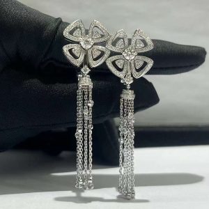 Custom Bvlgari Fiorever 18k White Gold and Diamond Drop Tassels Earrings