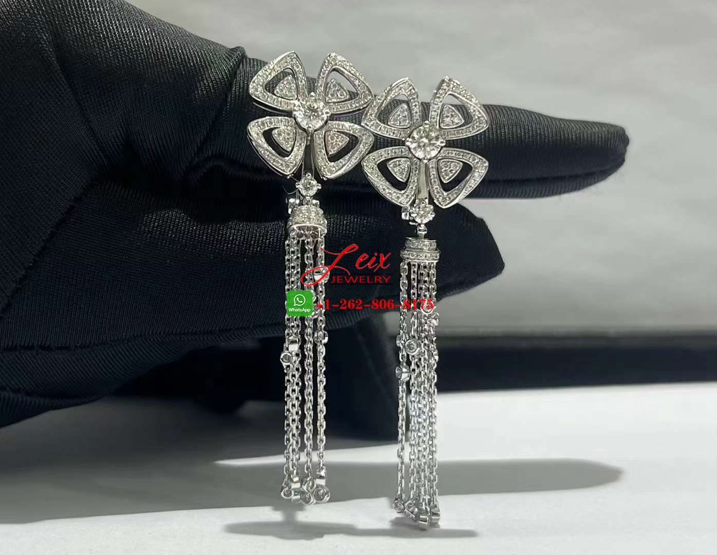 Custom Bvlgari Fiorever 18k White Gold and Diamond Drop Tassels Earrings Custom Bvlgari Fiorever 18k White Gold and Diamond Drop Tassels Earrings