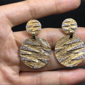 Custom Made Vintage Cartier 18k Yellow Gold Double Round Pendant Diamonds Earrings