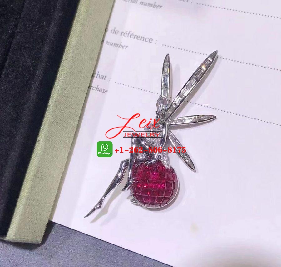 Van Cleef & Arpels Fée Caresse d'Eole 18k White Gold Mystery Set Ruby Diamond Fairy Clip Brooch (2) Van Cleef & Arpels Fée Caresse d'Eole 18k White Gold Mystery Set Ruby Diamond Fairy Clip Brooch