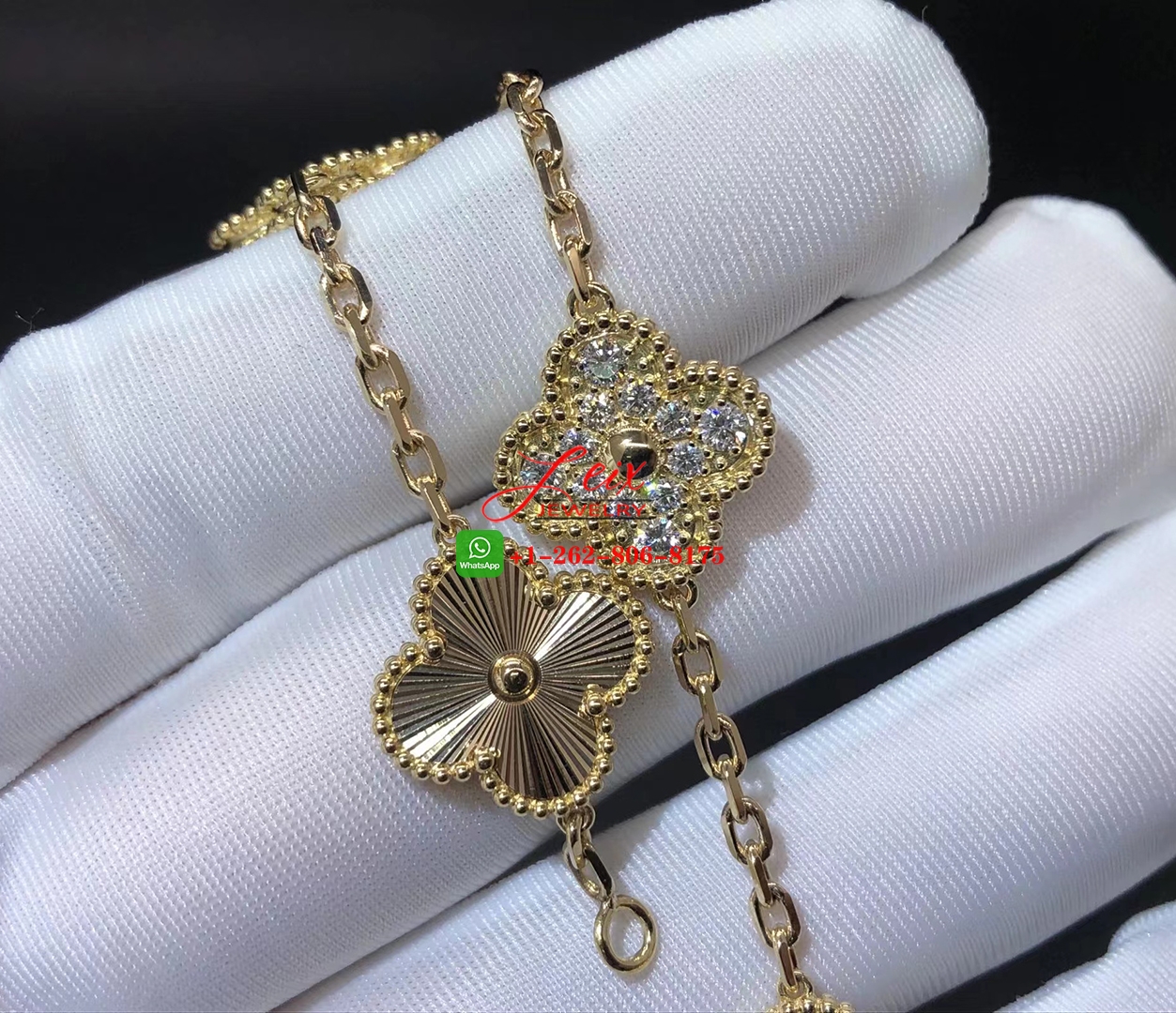 Van Cleef & Arpels Vintage Alhambra Diamond-Paved Guilloche 18K Yellow Gold 5 Motifs Bracelet (2) Van Cleef & Arpels Vintage Alhambra Diamond-Paved Guilloche 18K Yellow Gold 5 Motifs Bracelet