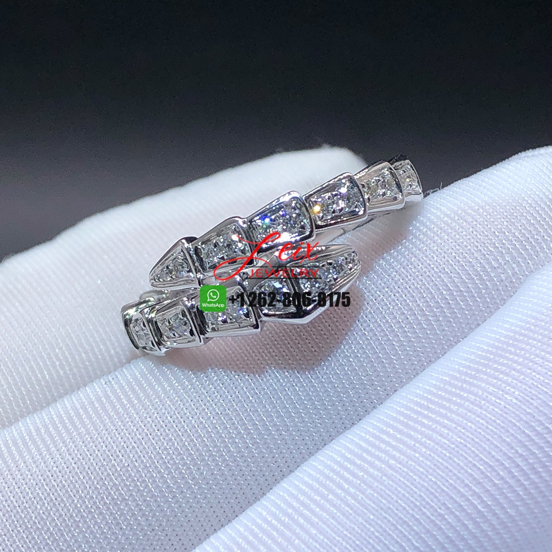 Custom Bvlgari Serpenti Viper 18K White Gold Pavé Diamonds Wrap Ring (1) Custom Bvlgari Serpenti Viper 18K White Gold Pavé Diamonds Wrap Ring