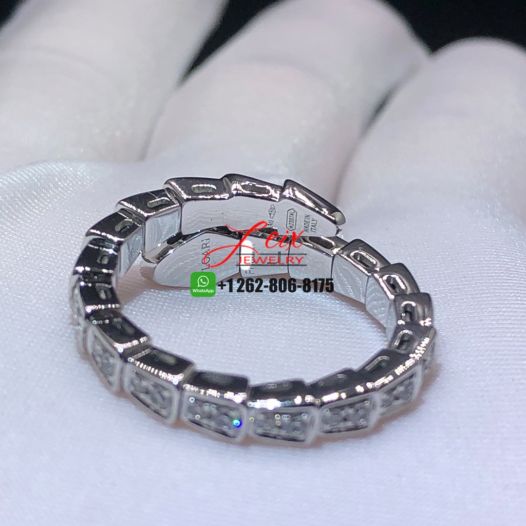 Custom Bvlgari Serpenti Viper 18K White Gold Pavé Diamonds Wrap Ring (2) Custom Bvlgari Serpenti Viper 18K White Gold Pavé Diamonds Wrap Ring