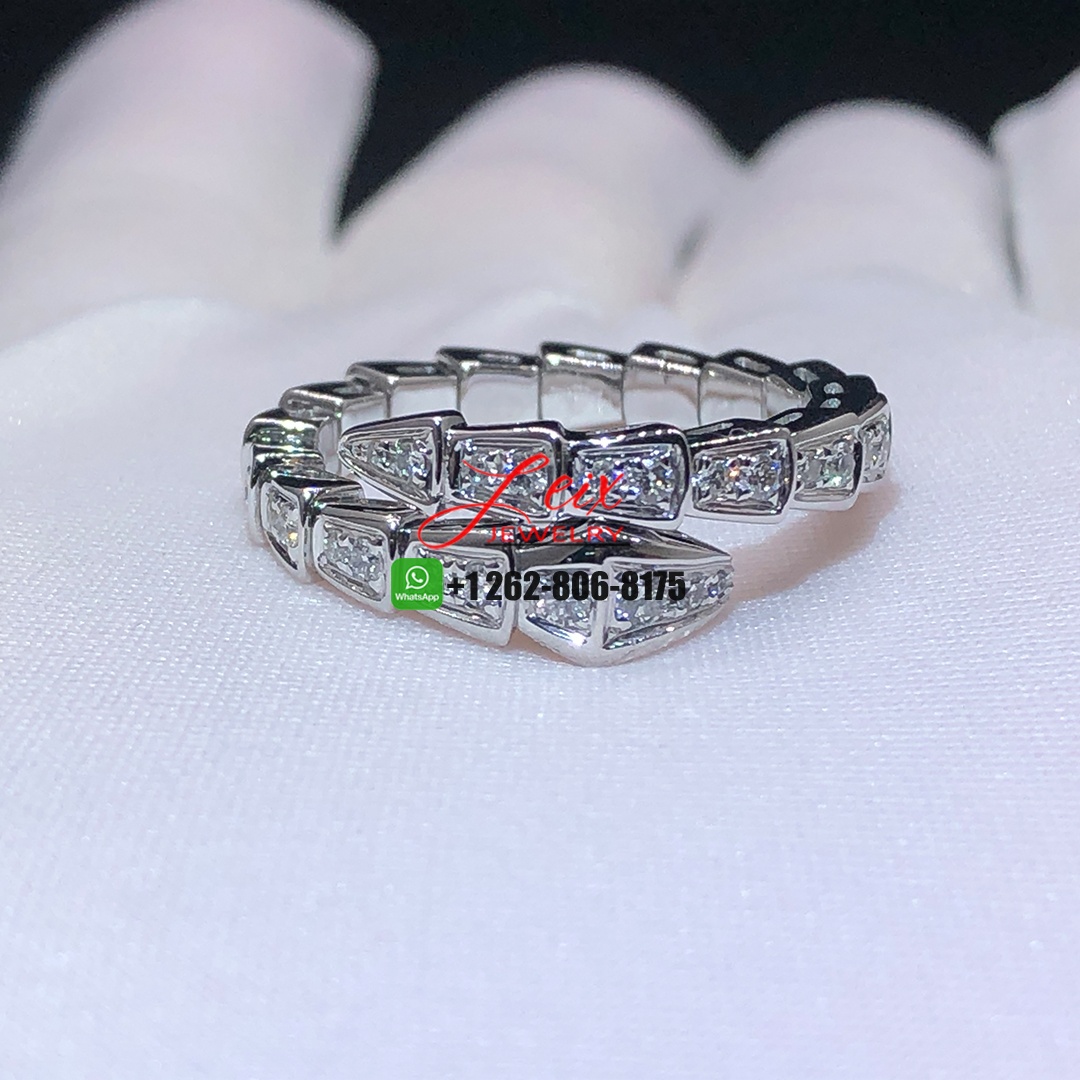 Custom Bvlgari Serpenti Viper 18K White Gold Pavé Diamonds Wrap Ring Custom Bvlgari Serpenti Viper 18K White Gold Pavé Diamonds Wrap Ring