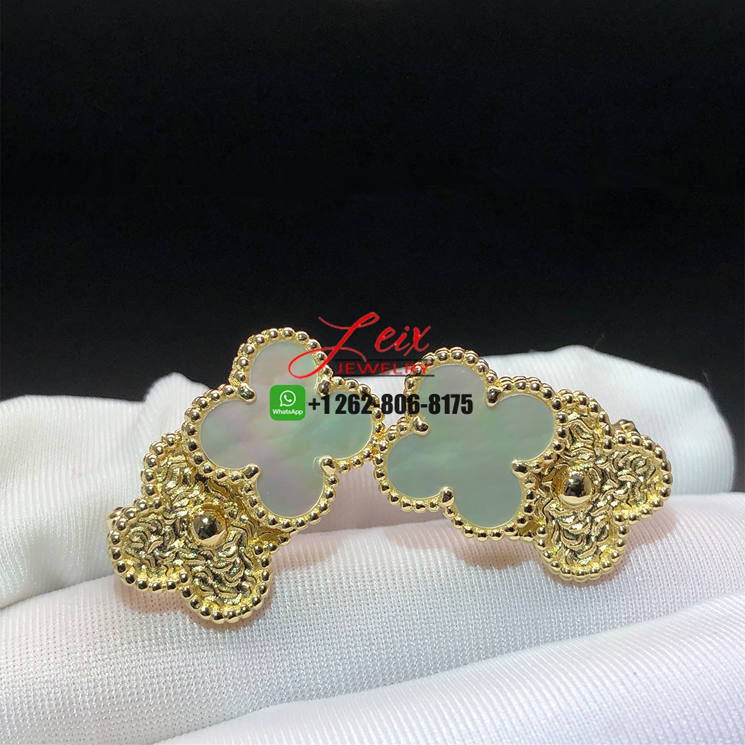 Van Cleef & Arpels Vintage Alhambra 18K Yellow Gold Mother of Pearl Double Clovers Earrings (3) Van Cleef & Arpels Vintage Alhambra 18K Yellow Gold Mother of Pearl Double Clovers Earrings