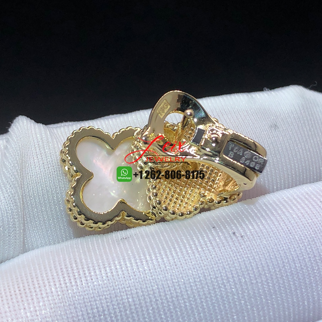 Van Cleef & Arpels Vintage Alhambra 18K Yellow Gold Mother of Pearl Double Clovers Earrings (4) Van Cleef & Arpels Vintage Alhambra 18K Yellow Gold Mother of Pearl Double Clovers Earrings
