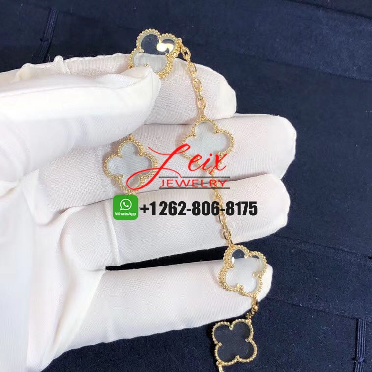 Van Cleef & Arpels Vintage Alhambra 18K Yellow Gold Rock Crystal 5 Motifs Bracelet (2) Van Cleef & Arpels Vintage Alhambra 18K Yellow Gold Rock Crystal 5 Motifs Bracelet