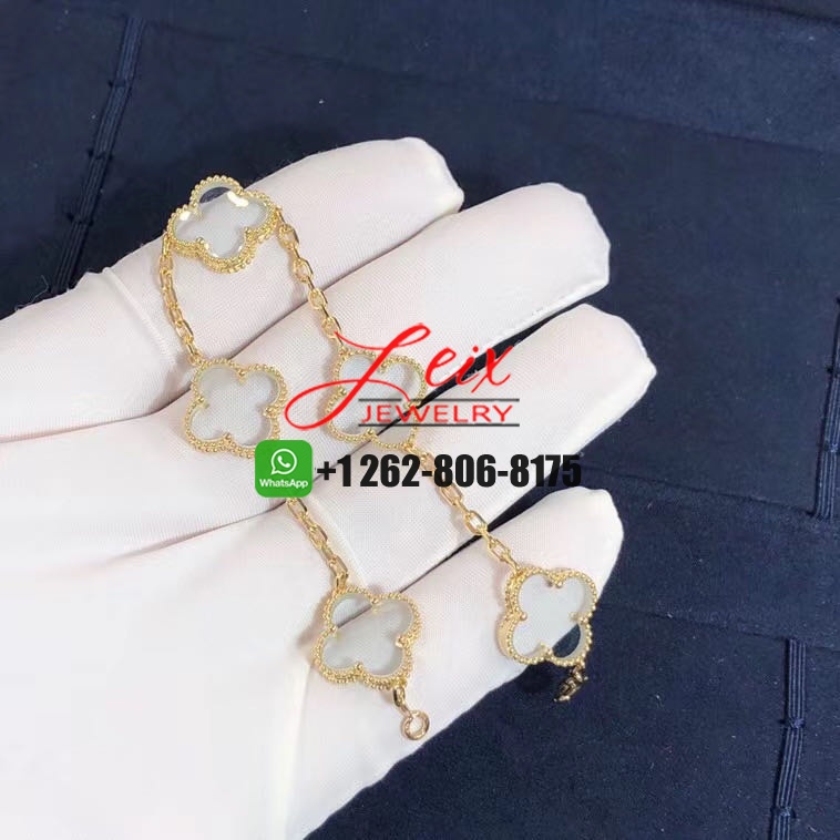 Van Cleef & Arpels Vintage Alhambra 18K Yellow Gold Rock Crystal 5 Motifs Bracelet Van Cleef & Arpels Vintage Alhambra 18K Yellow Gold Rock Crystal 5 Motifs Bracelet