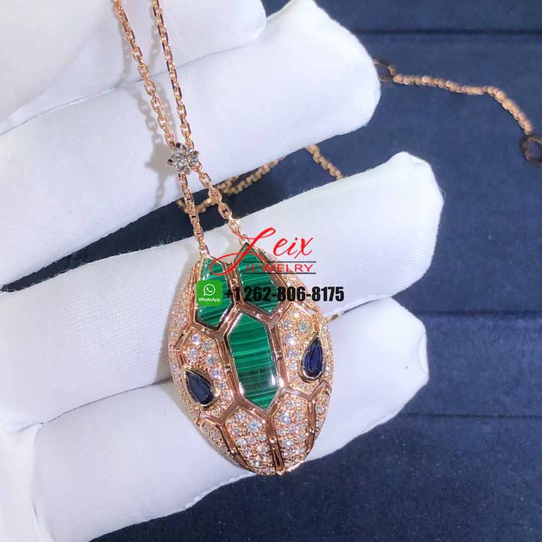 Bvlgari Serpenti 18k Rose Gold Blue Sapphire, Malachite and Diamond Pave Pendant Necklace Bvlgari Serpenti 18k Rose Gold Blue Sapphire, Malachite and Diamond Pave Pendant Necklace