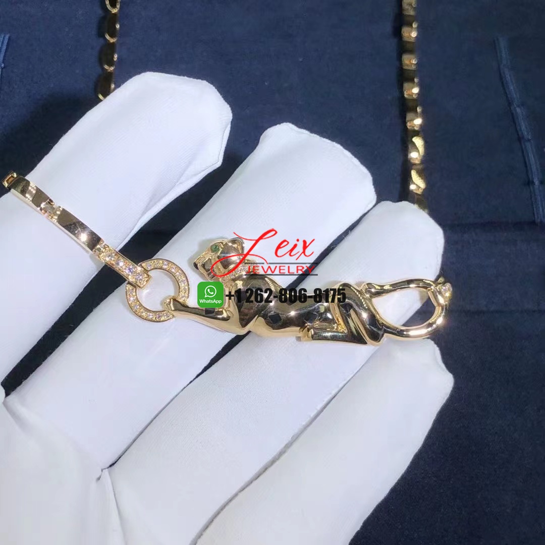 Cartier Panthere de Cartier Enameled 18k Yellow Gold Diamond and Tsavorite Necklace (5) Cartier Panthere de Cartier Enameled 18k Yellow Gold Diamond and Tsavorite Necklace