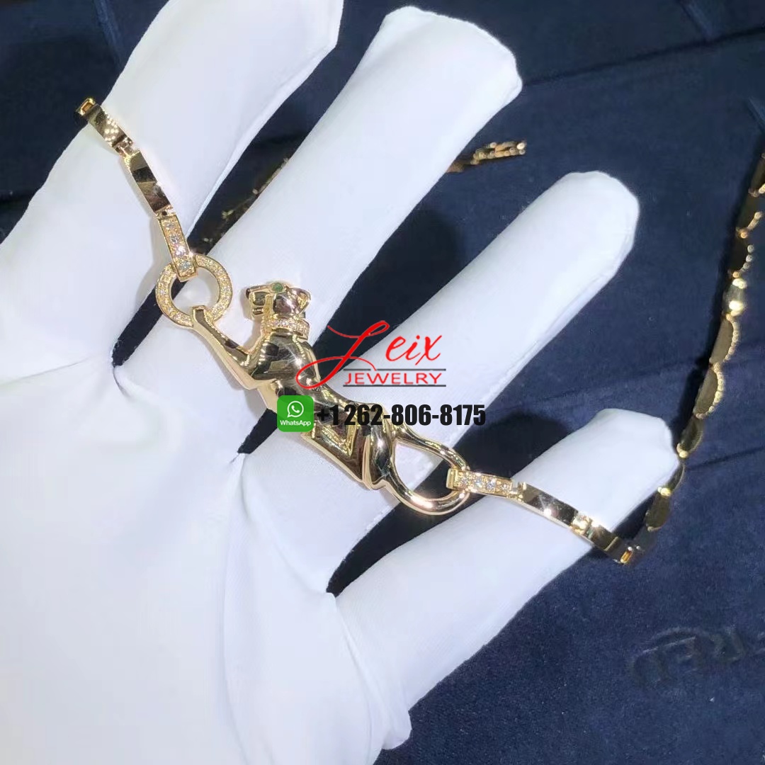 Cartier Panthere de Cartier Enameled 18k Yellow Gold Diamond and Tsavorite Necklace (6) Cartier Panthere de Cartier Enameled 18k Yellow Gold Diamond and Tsavorite Necklace