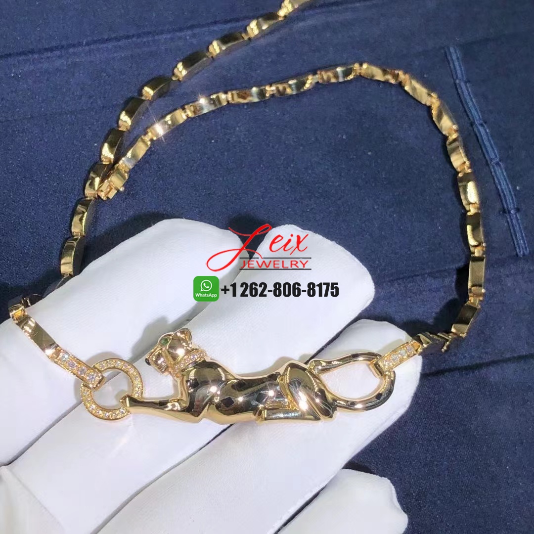 Cartier Panthere de Cartier Enameled 18k Yellow Gold Diamond and Tsavorite Necklace (8) Cartier Panthere de Cartier Enameled 18k Yellow Gold Diamond and Tsavorite Necklace