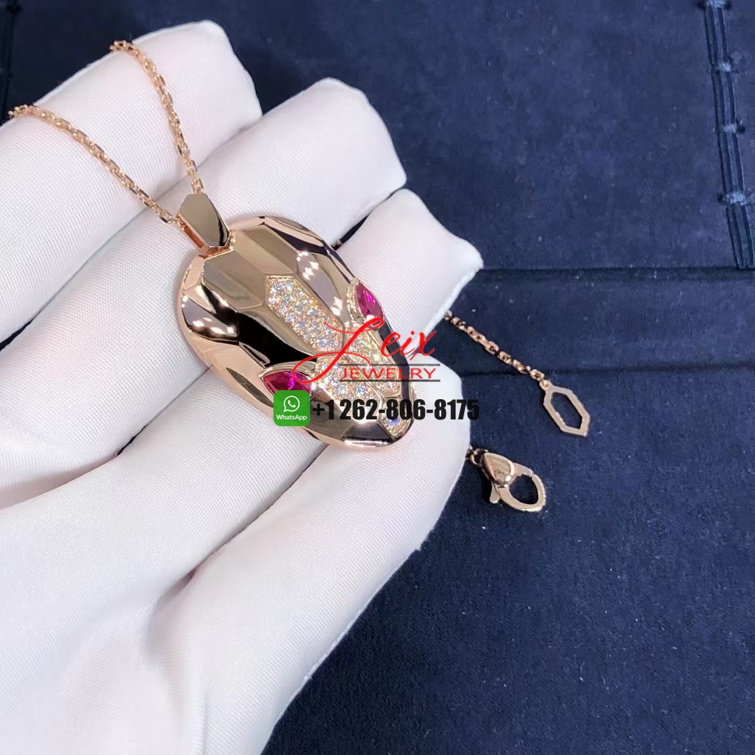 Custom Bvlgari Serpenti Diamond and Rubellite 18k Rose Gold Necklace (2) Custom Bvlgari Serpenti Diamond and Rubellite 18k Rose Gold Necklace