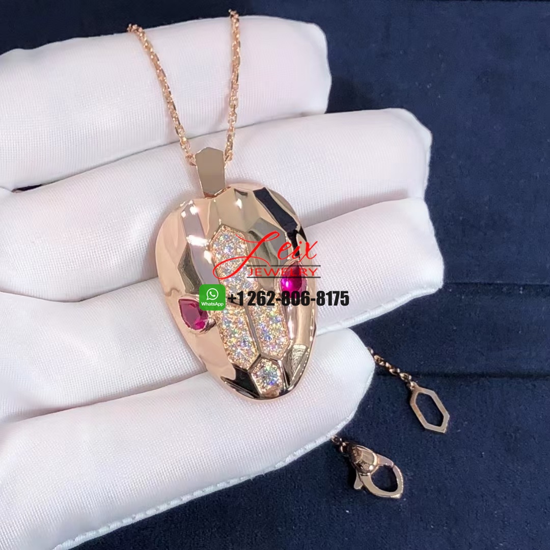 Custom Bvlgari Serpenti Diamond and Rubellite 18k Rose Gold Necklace (3) Custom Bvlgari Serpenti Diamond and Rubellite 18k Rose Gold Necklace