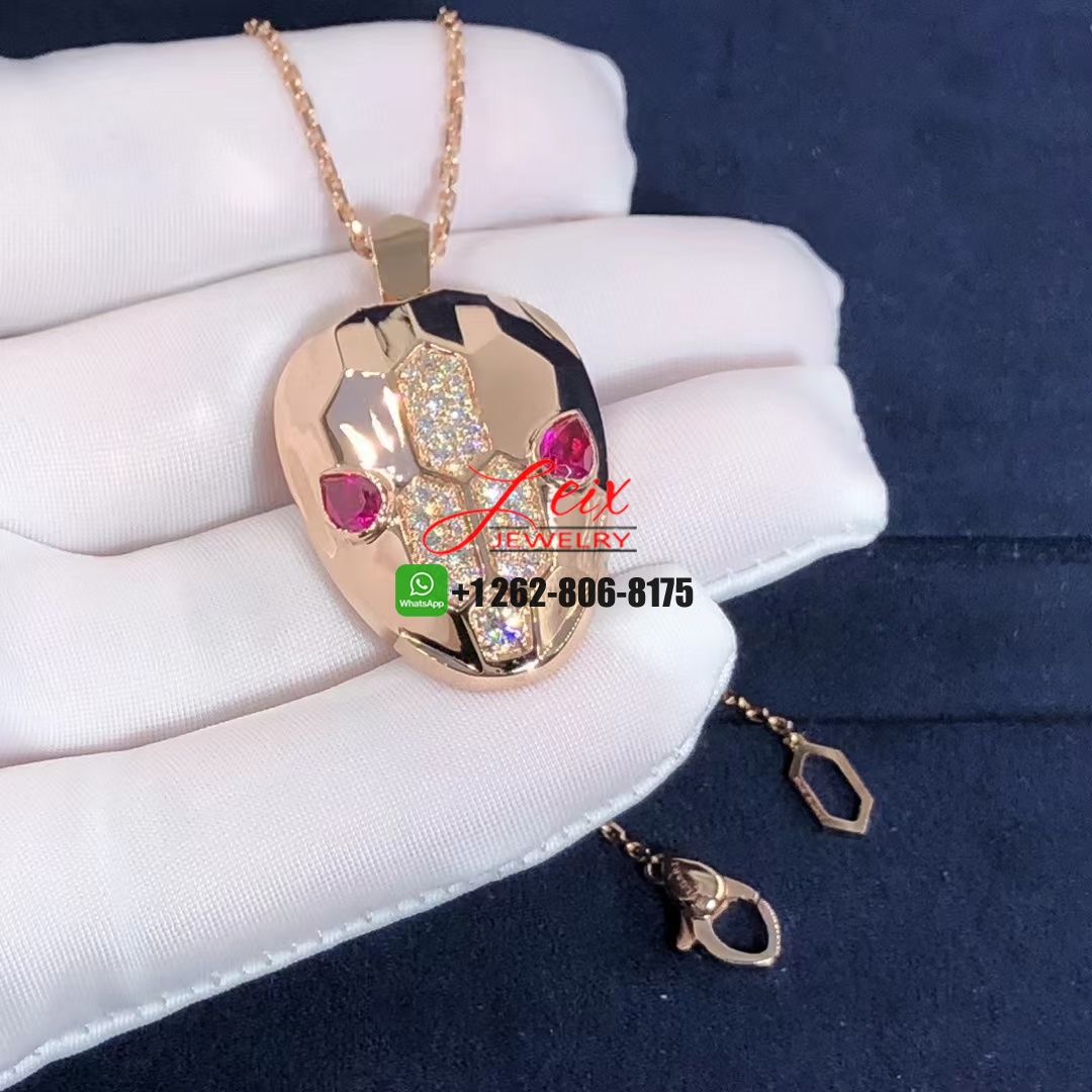 Custom Bvlgari Serpenti Diamond and Rubellite 18k Rose Gold Necklace (4)