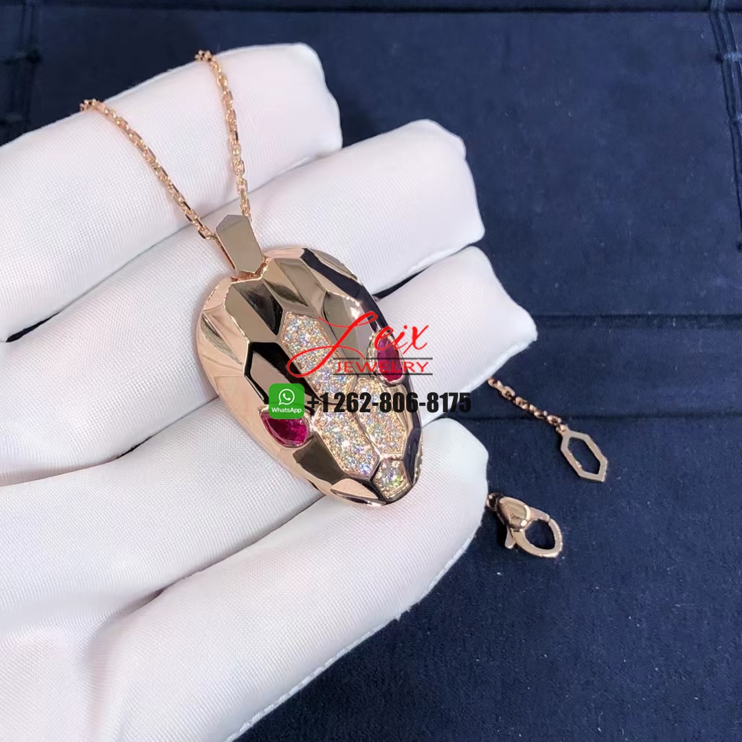 Custom Bvlgari Serpenti Diamond and Rubellite 18k Rose Gold Necklace (5) Custom Bvlgari Serpenti Diamond and Rubellite 18k Rose Gold Necklace