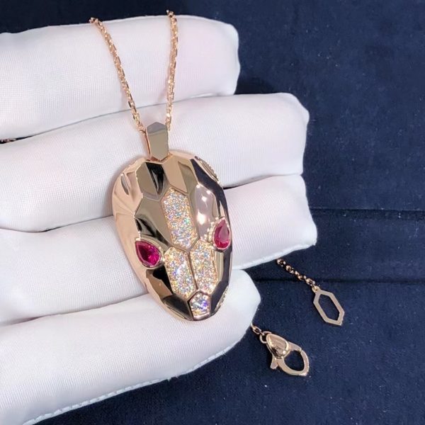 Custom Bvlgari Serpenti Diamond and Rubellite 18k Rose Gold Necklace