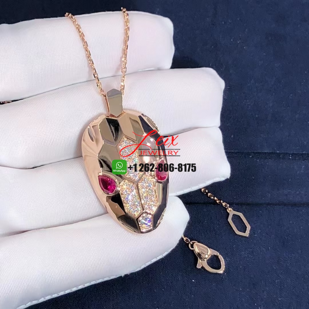 Custom Bvlgari Serpenti Diamond and Rubellite 18k Rose Gold Necklace Custom Bvlgari Serpenti Diamond and Rubellite 18k Rose Gold Necklace
