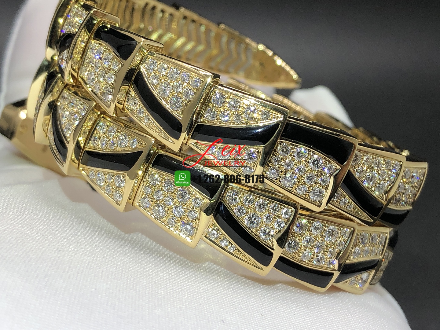 Custom Made Bvlgari Serpenti 18k Rose Gold Diamond and Onyx 26mm Lady Wristwatch (2) Custom Made Bvlgari Serpenti 18k Rose Gold Diamond and Onyx 26mm Lady Wristwatch
