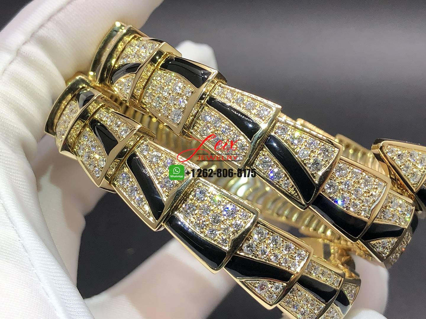 Custom Made Bvlgari Serpenti 18k Rose Gold Diamond and Onyx 26mm Lady Wristwatch (3) Custom Made Bvlgari Serpenti 18k Rose Gold Diamond and Onyx 26mm Lady Wristwatch