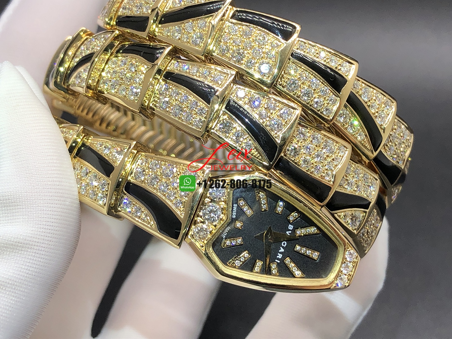 Custom Made Bvlgari Serpenti 18k Rose Gold Diamond and Onyx 26mm Lady Wristwatch (4) Custom Made Bvlgari Serpenti 18k Rose Gold Diamond and Onyx 26mm Lady Wristwatch
