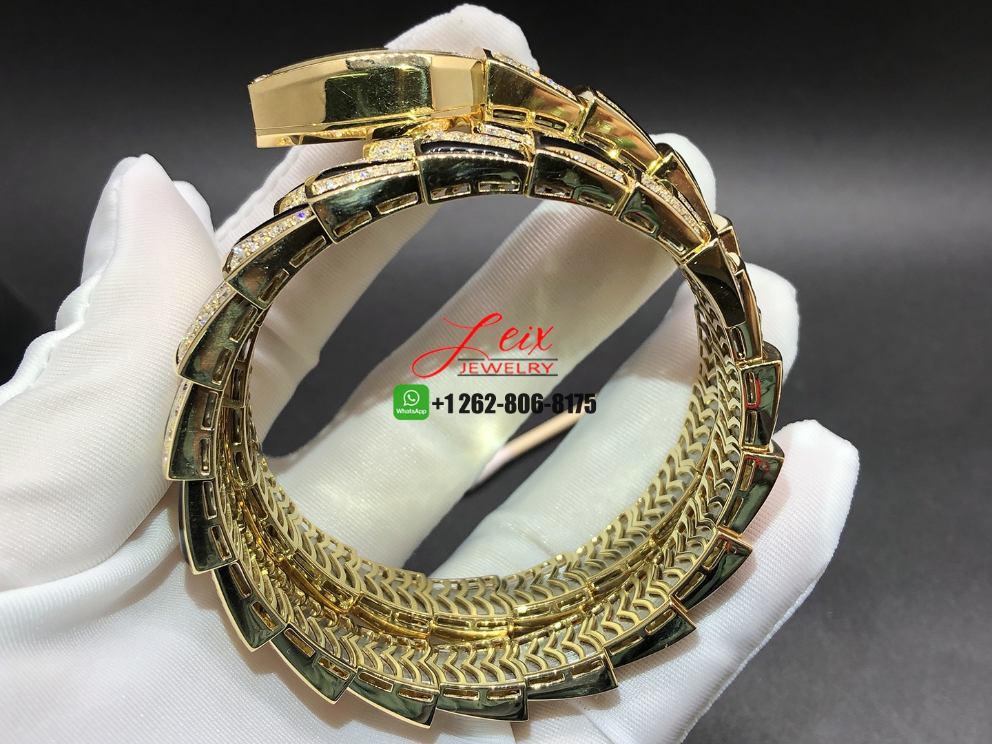 Custom Made Bvlgari Serpenti 18k Rose Gold Diamond and Onyx 26mm Lady Wristwatch (6) Custom Made Bvlgari Serpenti 18k Rose Gold Diamond and Onyx 26mm Lady Wristwatch